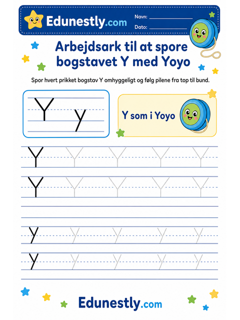 Arbejdsark til at spore bogstavet Y med Yoyo