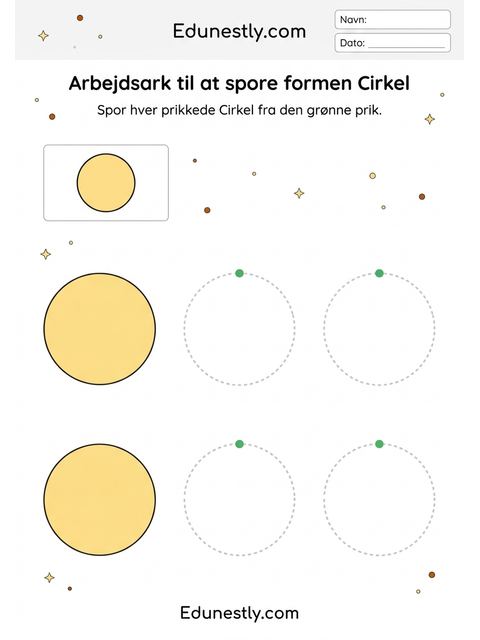 Arbejdsark til at spore formen Cirkel