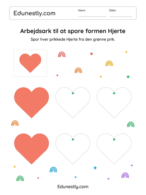 Arbejdsark til at spore formen Hjerte