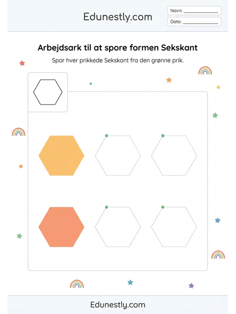 Arbejdsark til at spore formen Sekskant