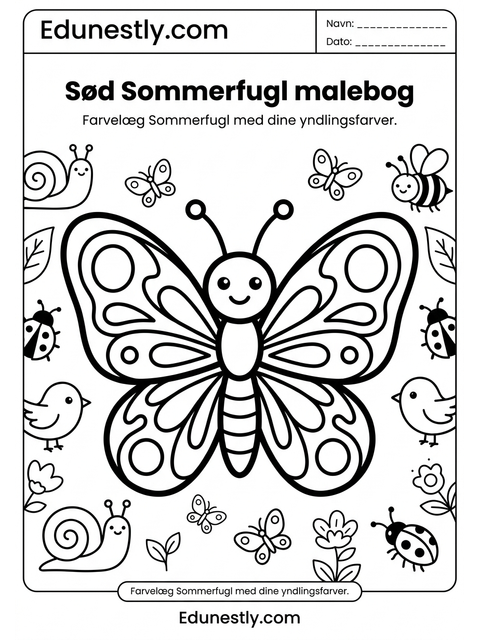 Sød Sommerfugl malebog