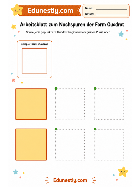 Arbeitsblatt zum Nachspuren der Form Quadrat
