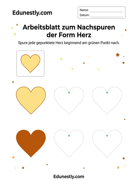 Arbeitsblatt zum Nachspuren der Form Herz