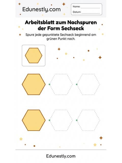 Arbeitsblatt zum Nachspuren der Form Sechseck