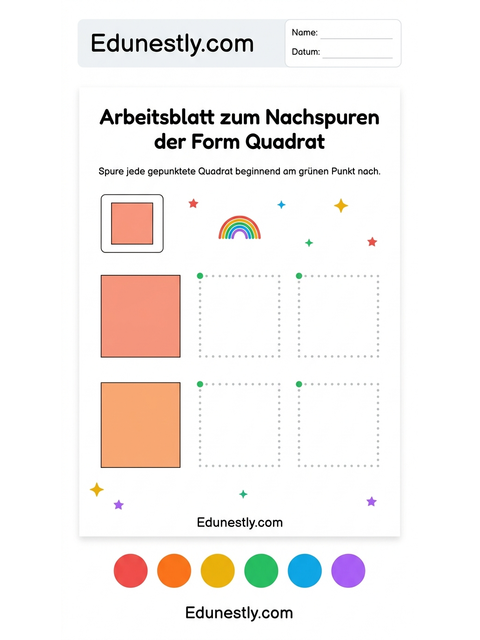 Arbeitsblatt zum Nachspuren der Form Quadrat