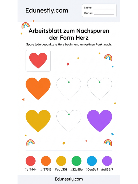 Arbeitsblatt zum Nachspuren der Form Herz