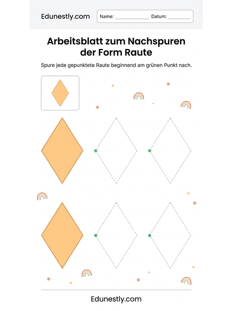 Arbeitsblatt zum Nachspuren der Form Raute