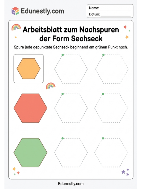 Arbeitsblatt zum Nachspuren der Form Sechseck