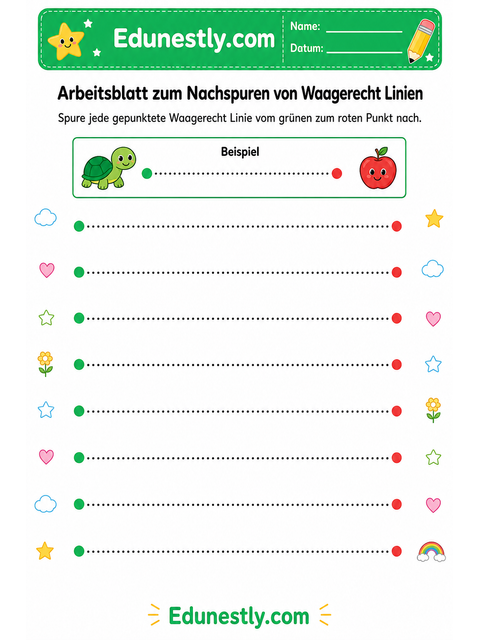 Arbeitsblatt zum Nachspuren von Waagerecht Linien