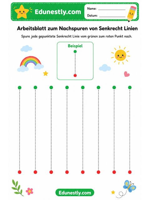 Arbeitsblatt zum Nachspuren von Senkrecht Linien