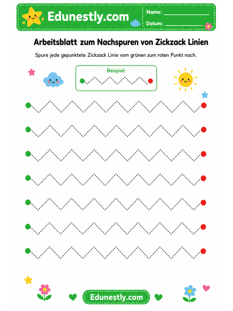 Arbeitsblatt zum Nachspuren von Zickzack Linien