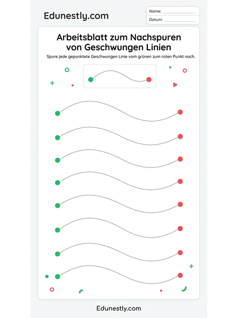 Arbeitsblatt zum Nachspuren von Geschwungen Linien