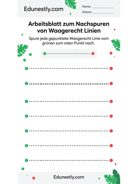Arbeitsblatt zum Nachspuren von Waagerecht Linien