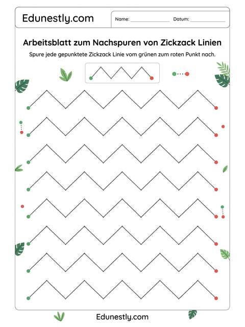 Arbeitsblatt zum Nachspuren von Zickzack Linien