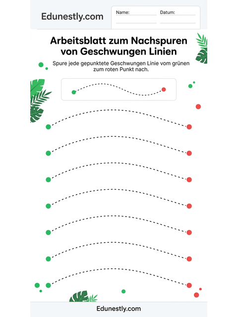 Arbeitsblatt zum Nachspuren von Geschwungen Linien
