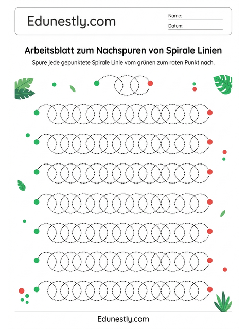 Arbeitsblatt zum Nachspuren von Spirale Linien
