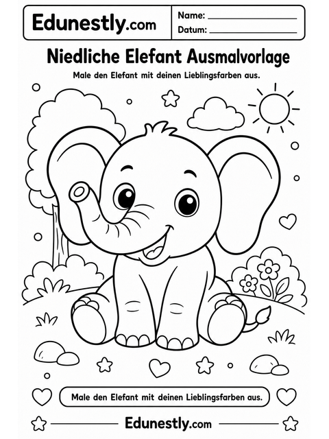 Niedliche Elefant Ausmalvorlage