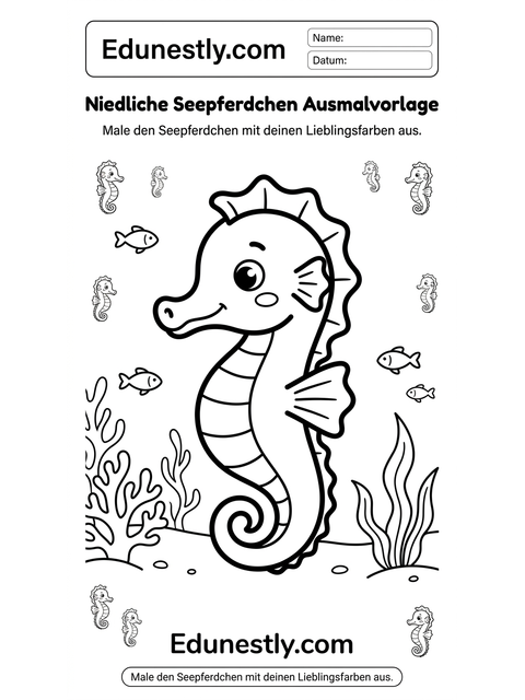 Niedliche Seepferdchen Ausmalvorlage