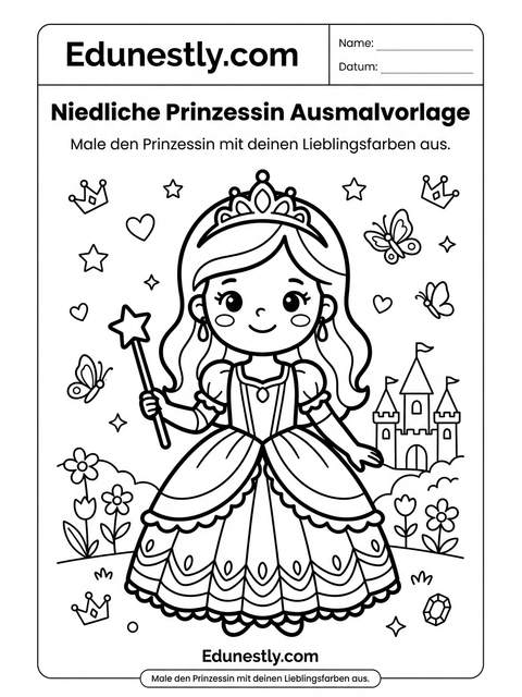 Niedliche Prinzessin Ausmalvorlage