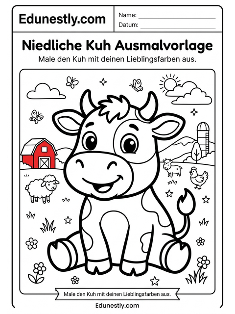 Niedliche Kuh Ausmalvorlage