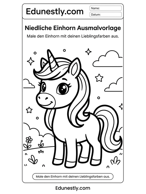Niedliche Einhorn Ausmalvorlage