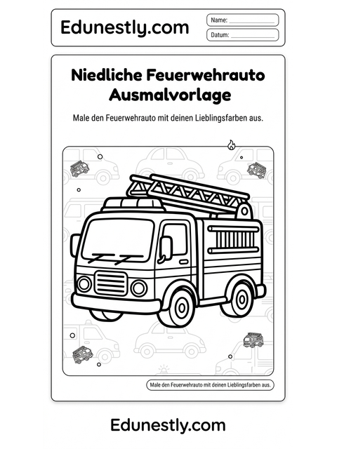 Niedliche Feuerwehrauto Ausmalvorlage