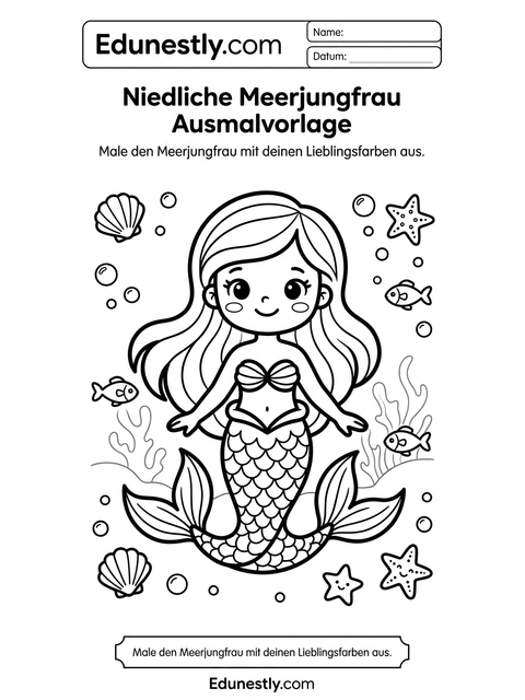 Niedliche Meerjungfrau Ausmalvorlage
