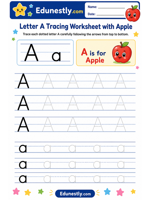 Letter A Tracing Worksheet with Apple