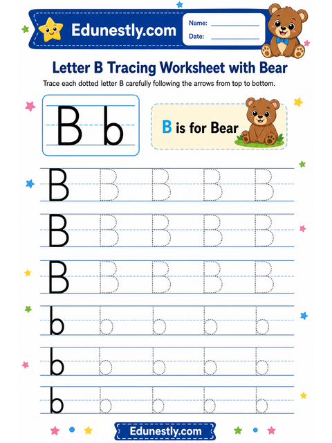 Letter B Tracing Worksheet with Bear