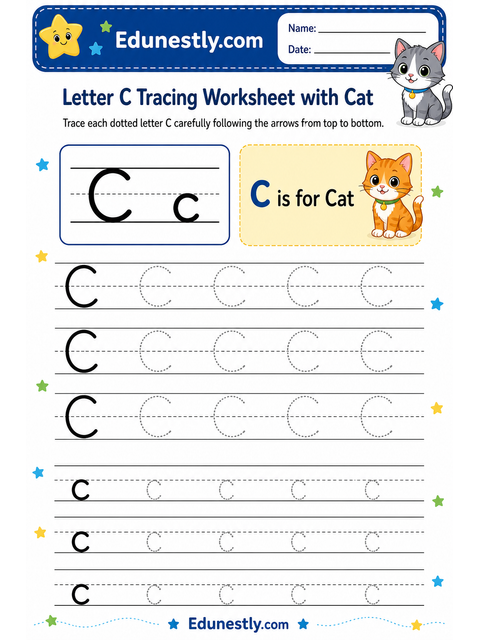 Letter C Tracing Worksheet with Cat