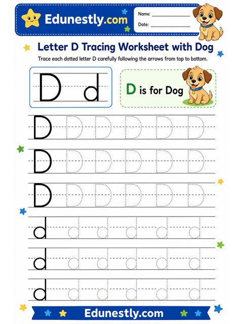 Letter D Tracing Worksheet with Dog