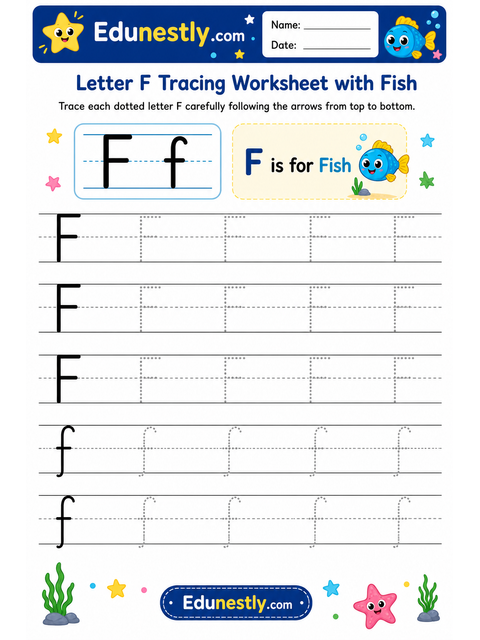 Letter F Tracing Worksheet with Fish