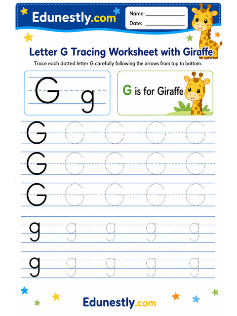 Letter G Tracing Worksheet with Giraffe