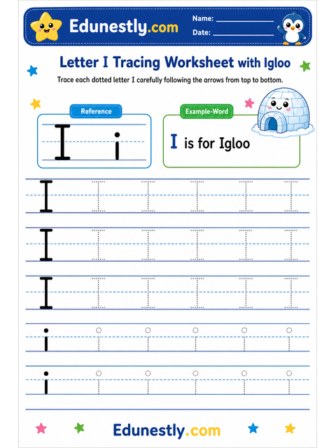 Letter I Tracing Worksheet with Igloo