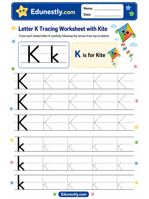 Letter K Tracing Worksheet with Kite
