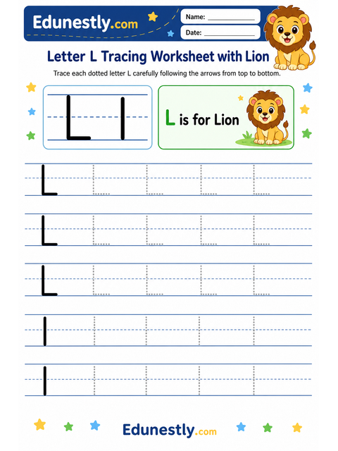 Letter L Tracing Worksheet with Lion