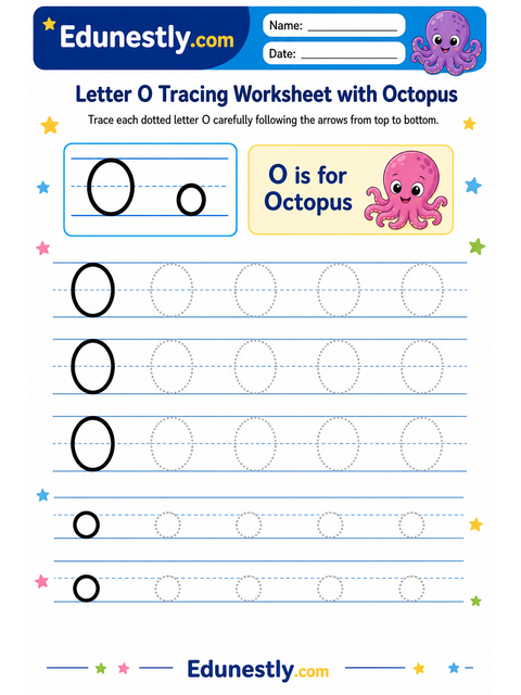 Letter O Tracing Worksheet with Octopus