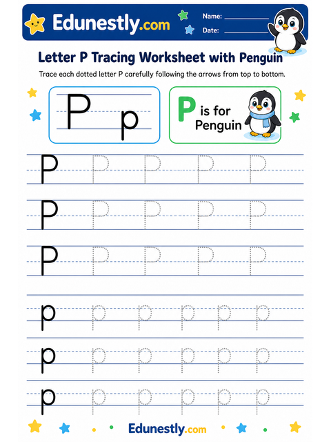 Letter P Tracing Worksheet with Penguin