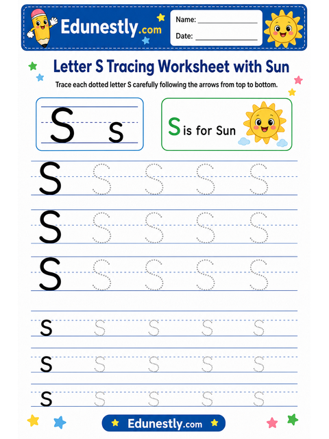 Letter S Tracing Worksheet with Sun
