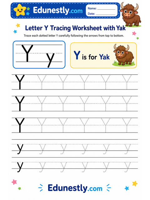 Letter Y Tracing Worksheet with Yak