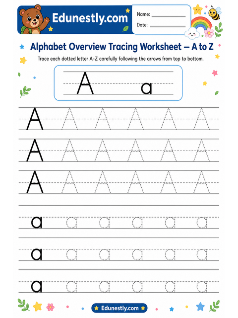 Alphabet Overview Tracing Worksheet — A to Z