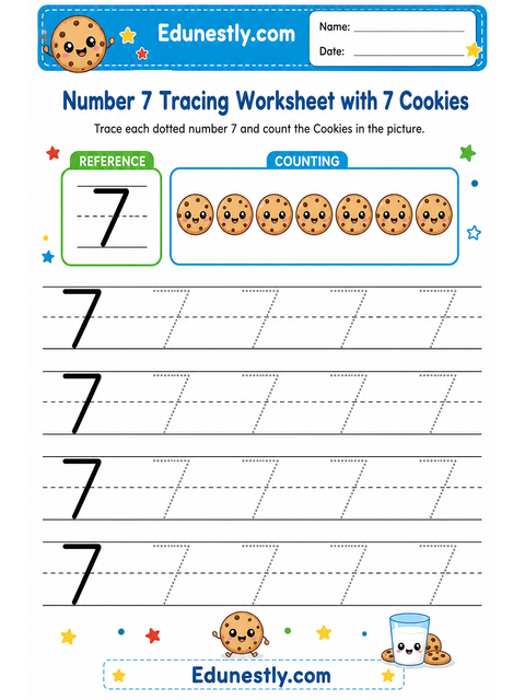 Number 7 Tracing Worksheet with 7 Cookies