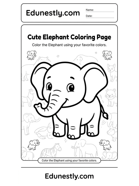 Cute Elephant Coloring Page