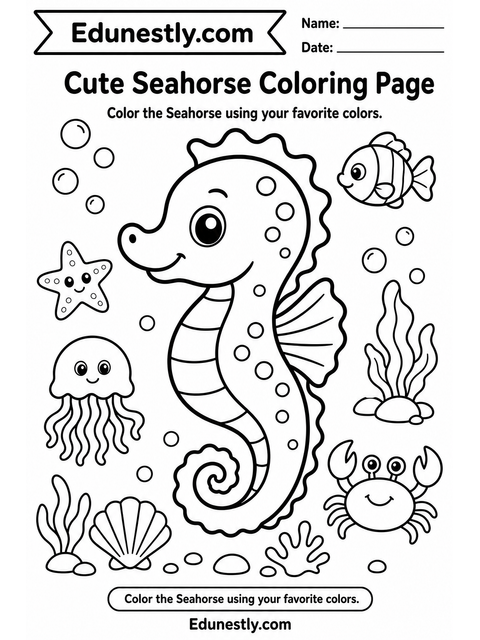 Cute Seahorse Coloring Page