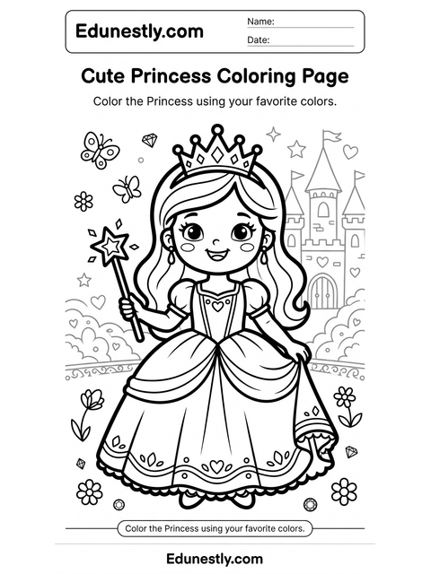 Cute Princess Coloring Page