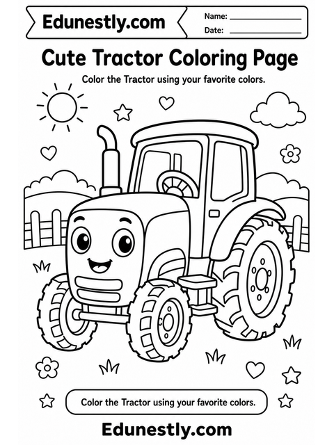 Cute Tractor Coloring Page