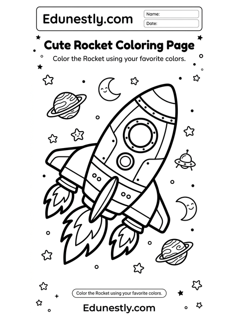 Cute Rocket Coloring Page