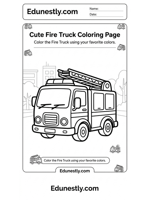 Cute Fire Truck Coloring Page