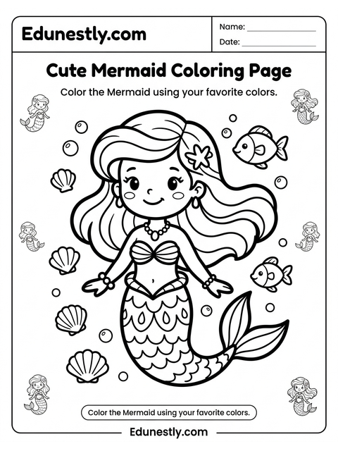 Cute Mermaid Coloring Page