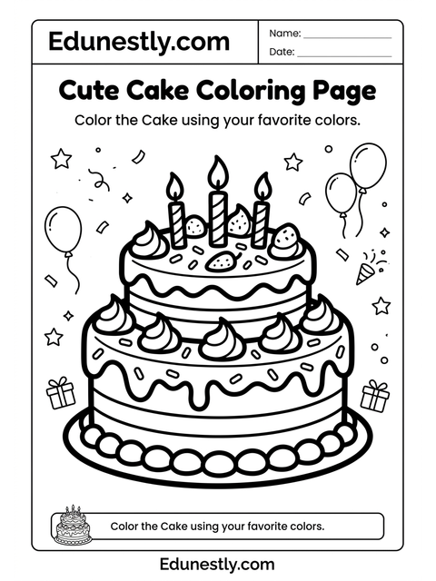 Cute Cake Coloring Page